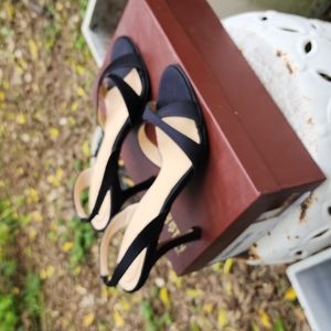 EUC black satin sling back sandals, Christin Michaels, 7.5